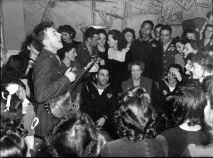 Pete singing with Eleanor Roosevelt listening (and singing along?)  Photo: Photograph by Joseph A. Horne. Via Library of Congress site